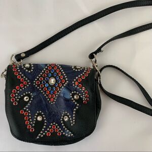 Kippys Leather Stud Rhinestone Embellished Convertble Crossbody Purse Belt Pouch